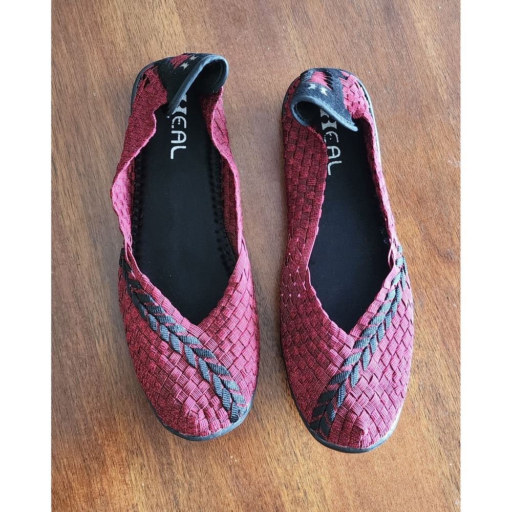 Heal Woven Ballet Flats Comfort‎ Slip On Shoes Burgundy Red Womens Casual Sz 11